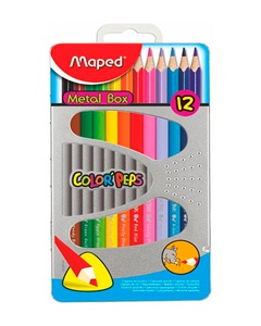 CRAYONES MAPED DE 12 COLORES TRIANGULAR LARGO ESTUCHE METALICO BOX